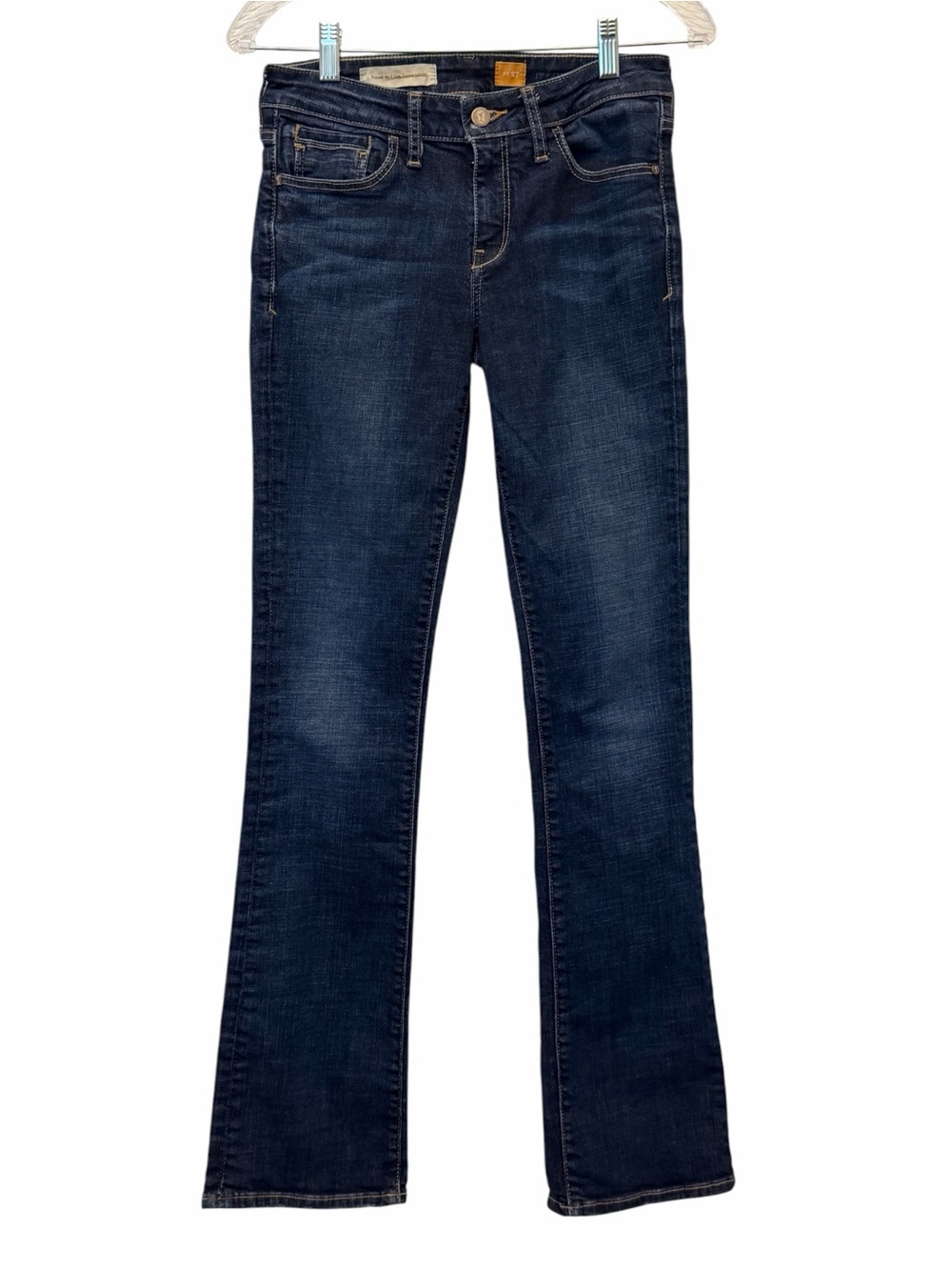 Pilcro Women Blue Stretch Denim Low Rise Flare Jeans Size 27 Distressed Western